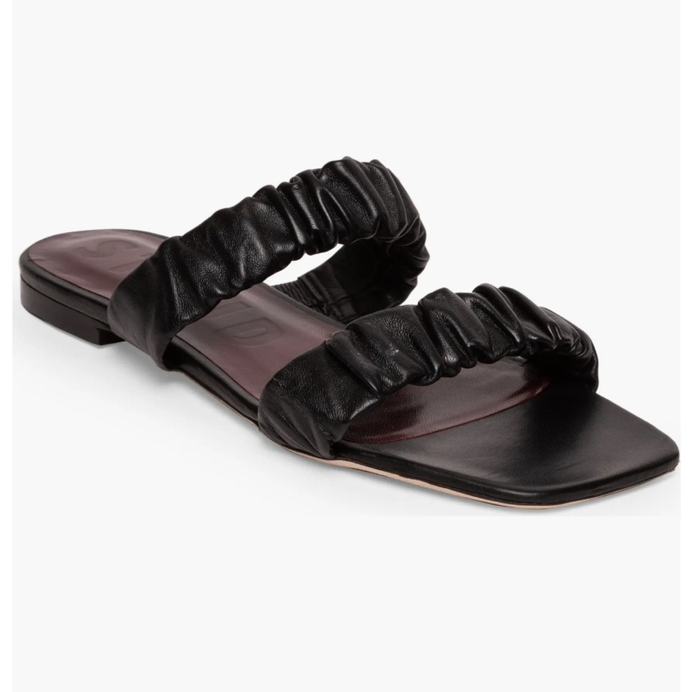 Staud Maya Ruched Black Slide Sandal Size 7